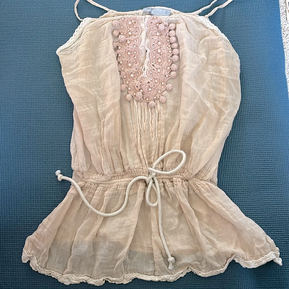 Sheer bohemian drawstring top